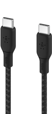 Belkin Nylonflätad Snabbladdningskabel USB-C till C, 100W 3m Svart