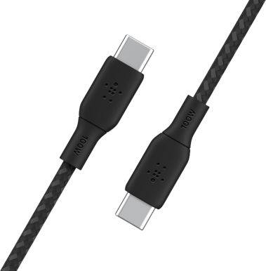 Belkin Nylonflätad Snabbladdningskabel USB-C till C, 100W 3m Svart