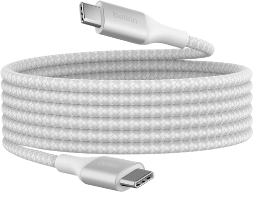 Belkin Nylonflätad Snabbladdningskabel USB-C till C, 240W 1m Vit