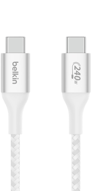 Belkin Nylonflätad Snabbladdningskabel USB-C till C, 240W 1m Vit