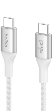 Belkin Nylonflätad Snabbladdningskabel USB-C till C, 240W 1m Vit