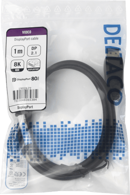 DELTACO DisplayPort 2.1, 8K, DP80, 1 m, svart