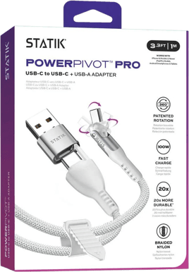STATIK PowerPivot Pro Nylonflätad USB-C Vit 1m