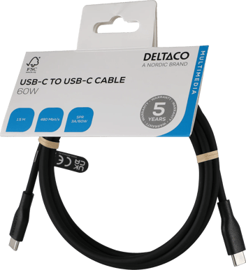DELTACO USB-C till USB-C 60W 1.5 m Svart
