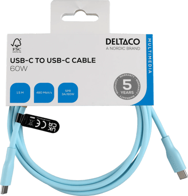 DELTACO USB-C till USB-C 60W 1.5 m Turkos