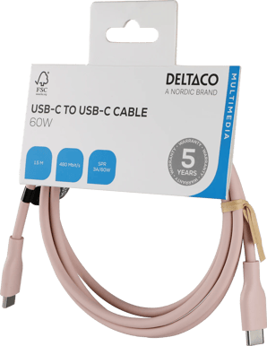 DELTACO USB-C till USB-C 60W 1.5 m Rosa
