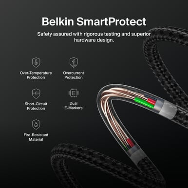 Belkin Nylonflätad Snabbladdningskabel USB-C till C, 240W 1M Vit
