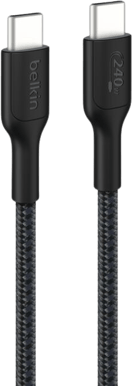 Belkin Nylonflätad Snabbladdningskabel USB-C till C, 240W 3M Svart