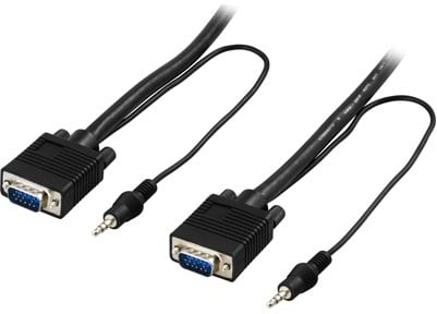 DELTACO VGA-kabel ha-ha HD15 med 3.5mm ljud Svart 5m