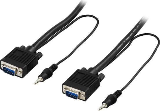 DELTACO VGA-kabel ha-ha HD15 med 3.5mm ljud Svart 10m