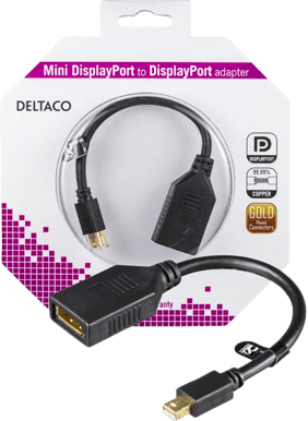 DELTACO Adapter mini DisplayPort ha till DisplayPort ho Svart 0.15m