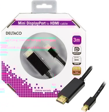 DELTACO Mini DisplayPort till HDMI med ljud Svart (F) 3 m
