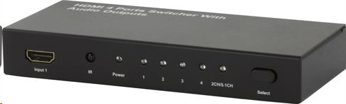 HDMI-switch, 4 in till 1 ut, Toslink