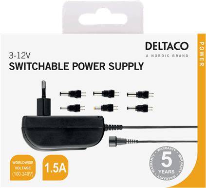 DELTACO Nätadapter 110-240V till 3-12V DC