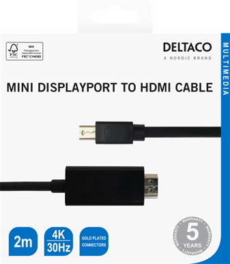 DELTACO miniDisplayPort till HDMI-kabel, 4K UHD, 2m