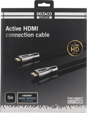 DELTACO HDMI-kabel 2.0 ha-ha Aktiv Tyg Svart 5 m