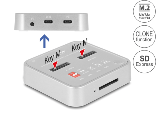 Delock Dockningsstation för 1 x M.2 NVMe SSD + 1 x M.2 SATA SSD