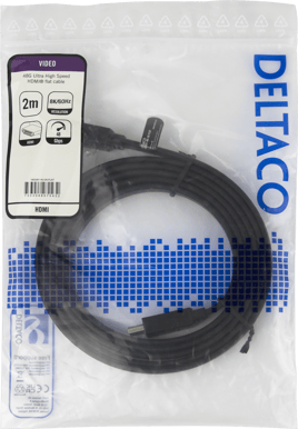 DELTACO Platt HDMI-kabel 2.1 ha-ha, Svart 2 m