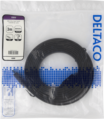 DELTACO Platt HDMI-kabel 2.1 ha-ha, Svart 3 m