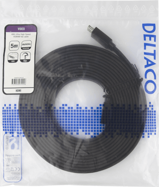 DELTACO Platt HDMI-kabel 2.1 ha-ha, Svart 5 m