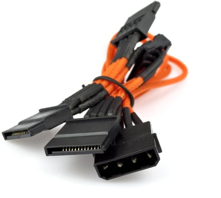 NZXT Molex till 4s SATA 200mm, Orange - sleevad