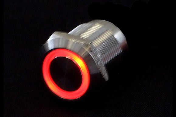 Phobya Vandal switch 19mm Stainless Steel/Röd LED Ring