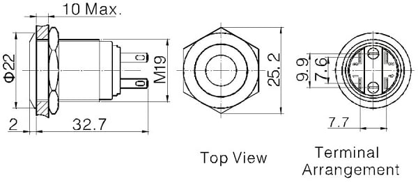 Phobya Vandal switch 19mm Stainless Steel/Röd LED Ring