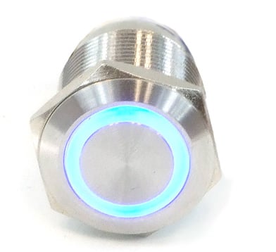 Phobya Vandal switch 19mm Stainless Steel/Blå LED Ring