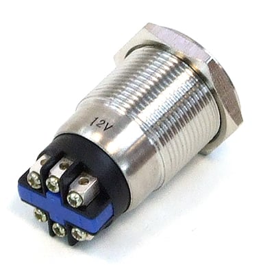 Phobya Vandal switch 19mm Stainless Steel/Blå LED Ring