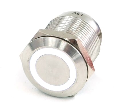 Phobya Vandal switch 19mm Stainless Steel/Vit LED Ring