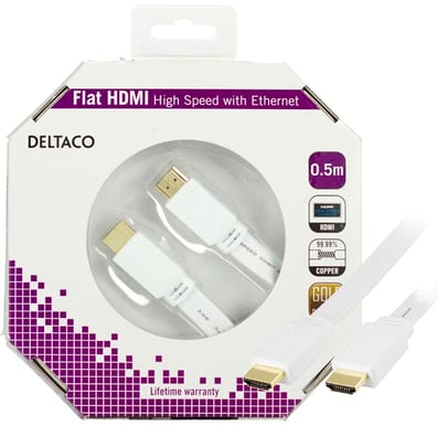 DELTACO HDMI-kabel 1.4 ha-ha Flat Vit 0.5m