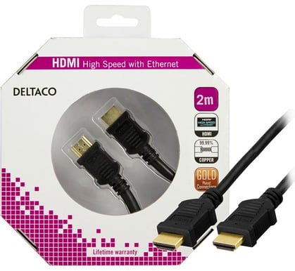 DELTACO HDMI-kabel 2.0 ha-ha Svart (F) 2 m