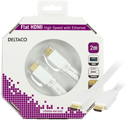 DELTACO HDMI-kabel 1.4 ha-ha Flat Vit 2m