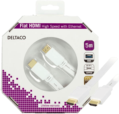 DELTACO HDMI-kabel 1.4 ha-ha Flat Vit 5m