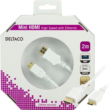 DELTACO HDMI-kabel 1.4 ha-Mini HDMI ha Vit 2m