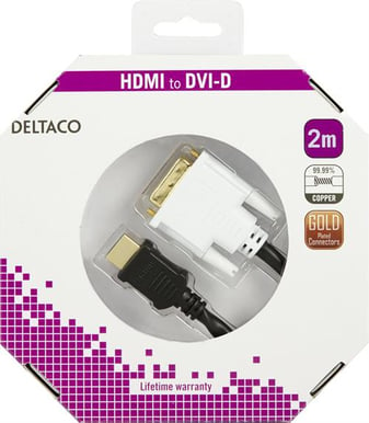 DELTACO DVI-kabel DVI ha till HDMI ha Svart (F) 2m