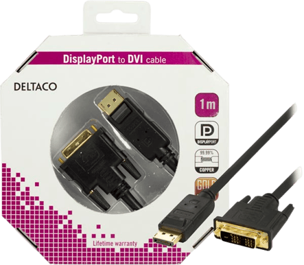 DELTACO DisplayPort ha-DVI-D ha Svart (F) 1 m