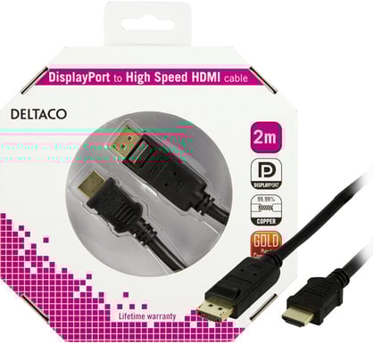 DELTACO DisplayPort ha till HDMI ha Svart (F) 2 m