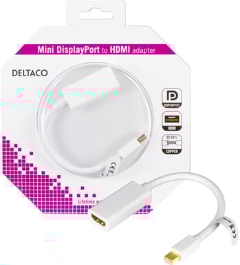 DELTACO Adapter mini DisplayPort ha till HDMI ho med ljud Vit 0.2m