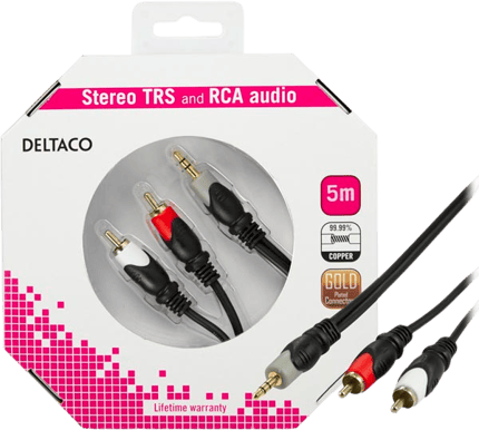 DELTACO Audiokabel 3.5mm ha-2xRCA ha 5m