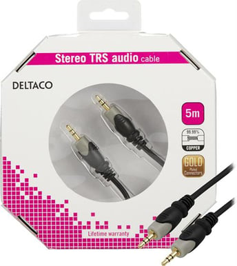 DELTACO Audiokabel 3.5mm ha-ha Svart 5m