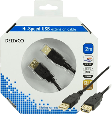 DELTACO USB 2.0 förlängningskabel A ha-A ho Svart 2 m