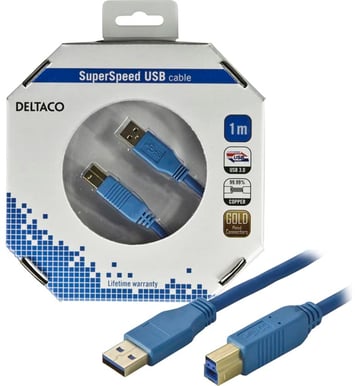 USB 3.0 kabel A-B ha Blå 1m