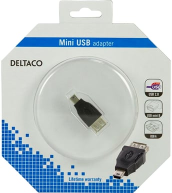 USB 2.0 Adapter A ho-mini B ha Svart