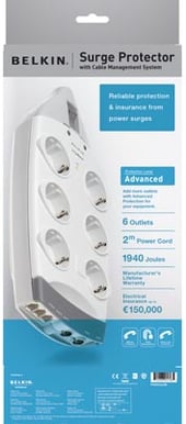 Belkin grenuttag 6-kontaker med överspänningsskydd 2m