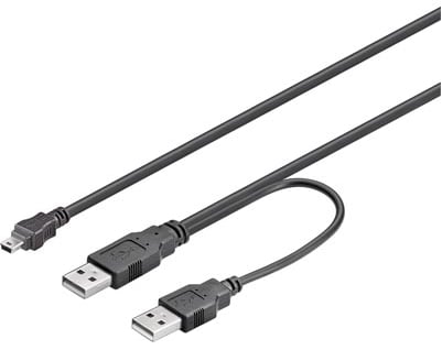 USB 2.0 strömkabel 2xA ha-1xMini B ha, 1,8m