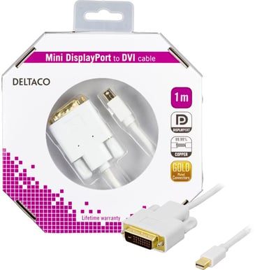 DELTACO mini DisplayPort till DVI-D Vit (F) 1 m