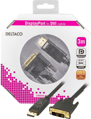 DELTACO DisplayPort ha-DVI-D ha Svart (F) 3 m