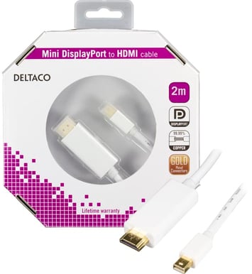 DELTACO Mini DisplayPort till HDMI med ljud Vit (F) 2 m