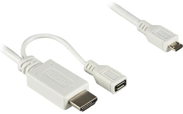 MHL kabel USB microB ha till HDMI ha Vit 1.5m